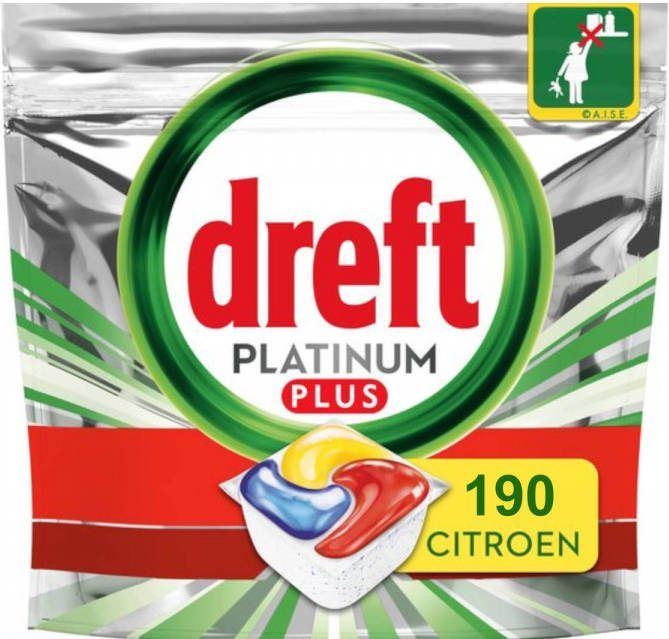 Dreft Platinum Plus All In One Lemon 190 Stuks(2x95) Voordeelverpakking Vaatwastabletten