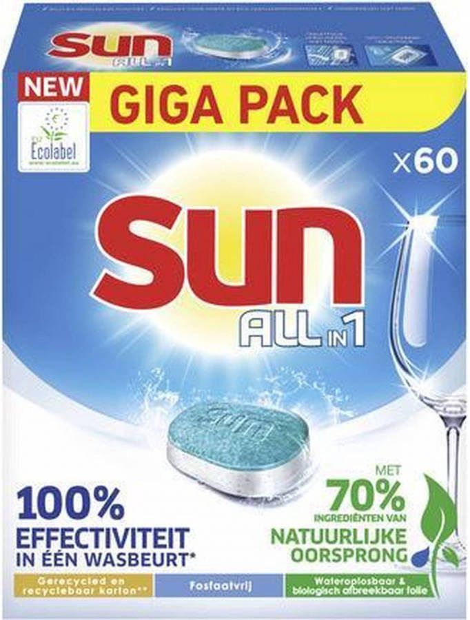 Sun All in 1 Vaatwastabletten   60 Stuks Voordeelverpakking