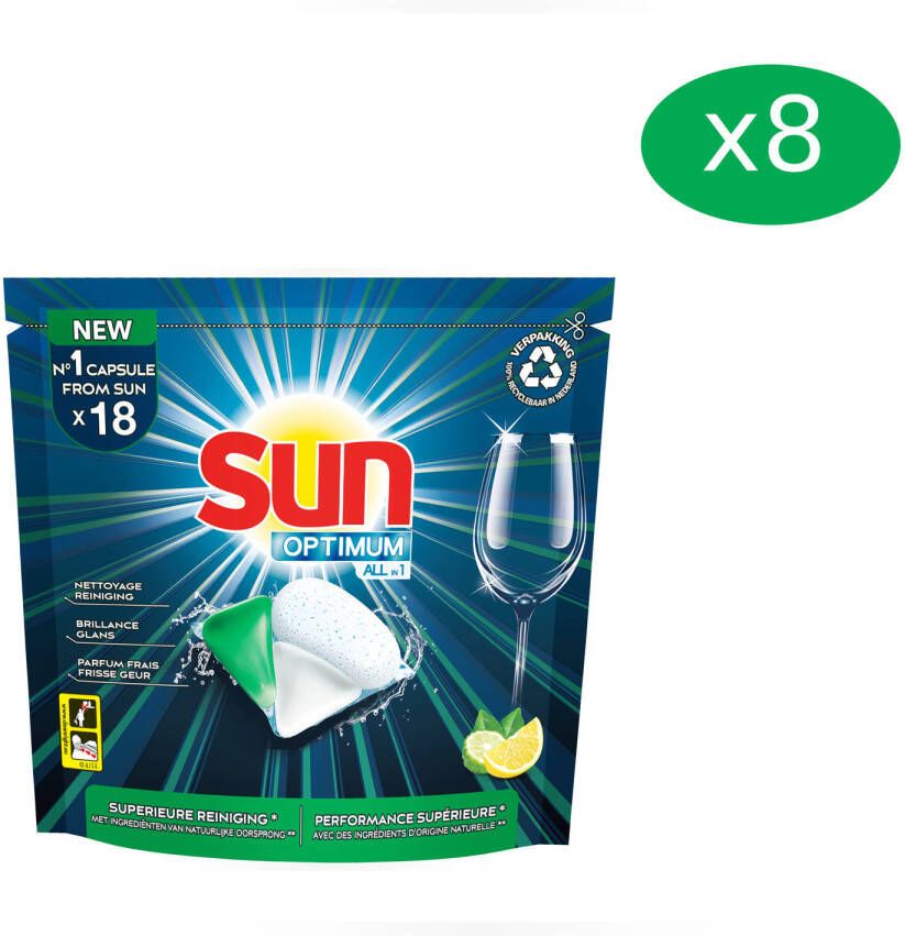 Sun Vaatwascapsules Optimum All In One Lemon Voordeelverpakking 8 X 18 Tabs online kopen