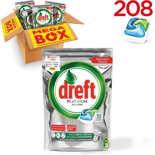 Dreft 4x Vaatwastabletten Platinum Plus Original 52 stuks